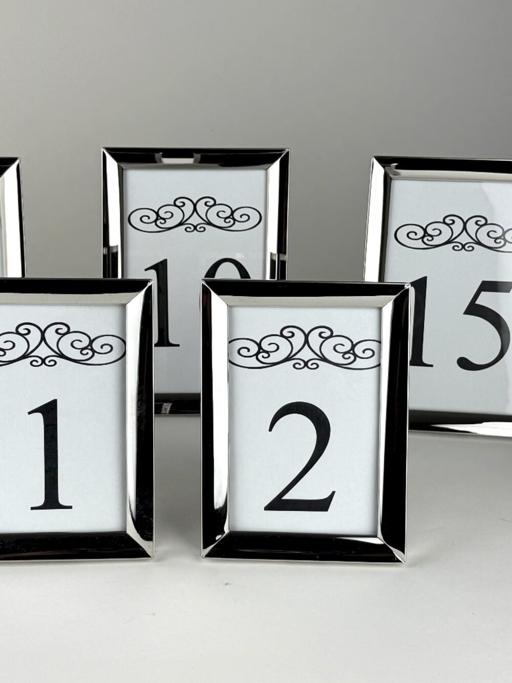 Silver Wedding Table Numbers 1-15 Set Chrome Elegant Reception Decor 15pc